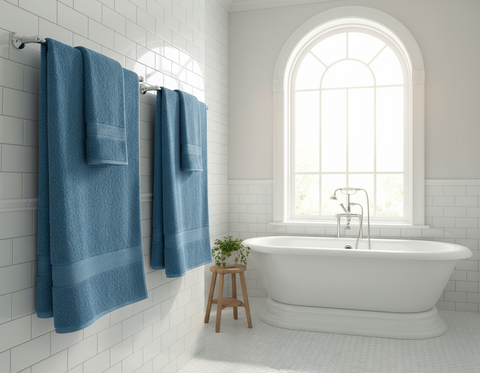 Luxury bathroom towel rails with premium cotton hand towels Dubai | INFINI HOMES bath accessories UAE