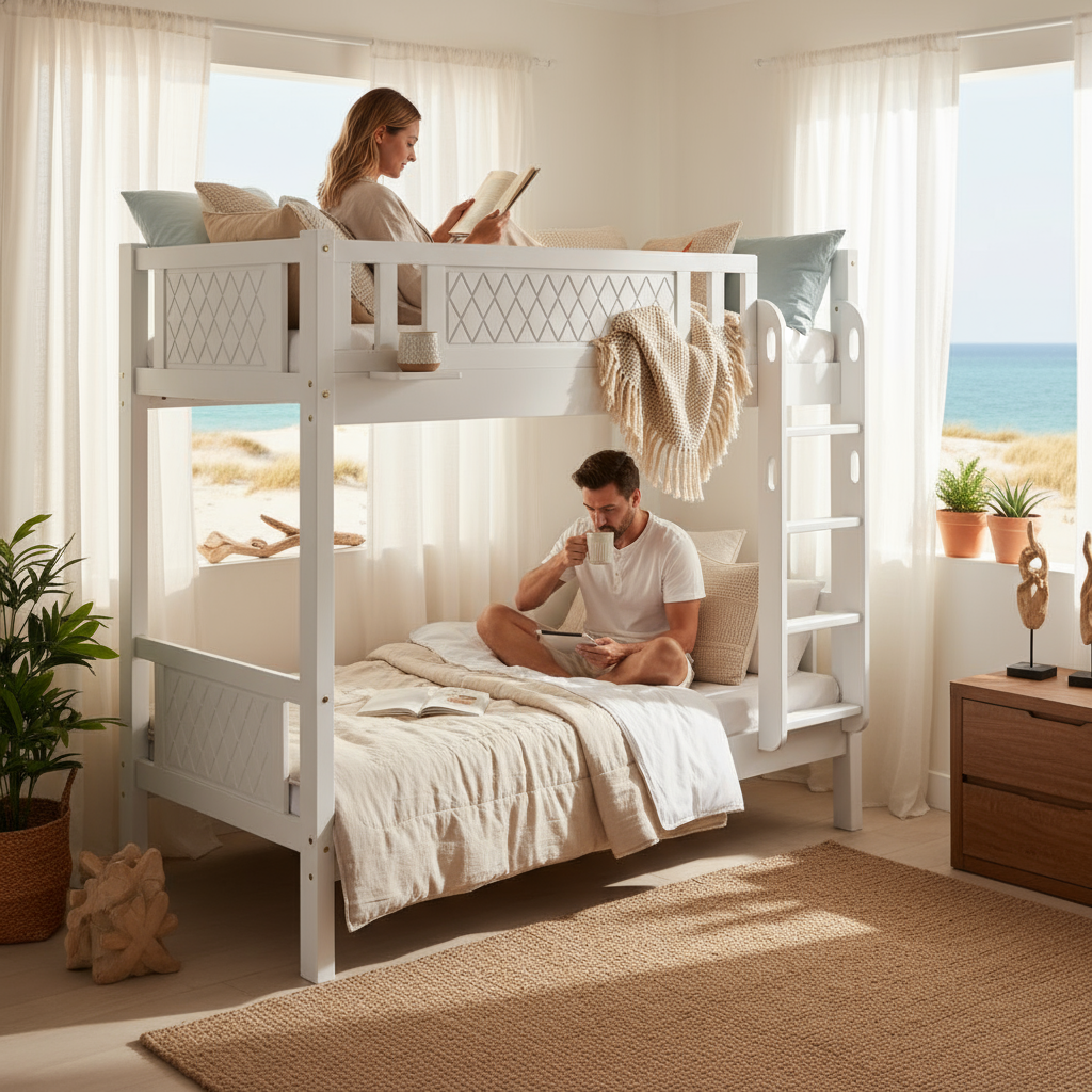 Wooden Bunk Bed for Kids & Teens UAE | Heavy Duty Bunk Bed Frame with Ladder & Safety Guardrail 0.9M