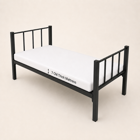 Heavy Duty Steel Single Bed 90×190 cm | IH 40-2 | UAE Delivery single bed + 90x190x7cm mattress