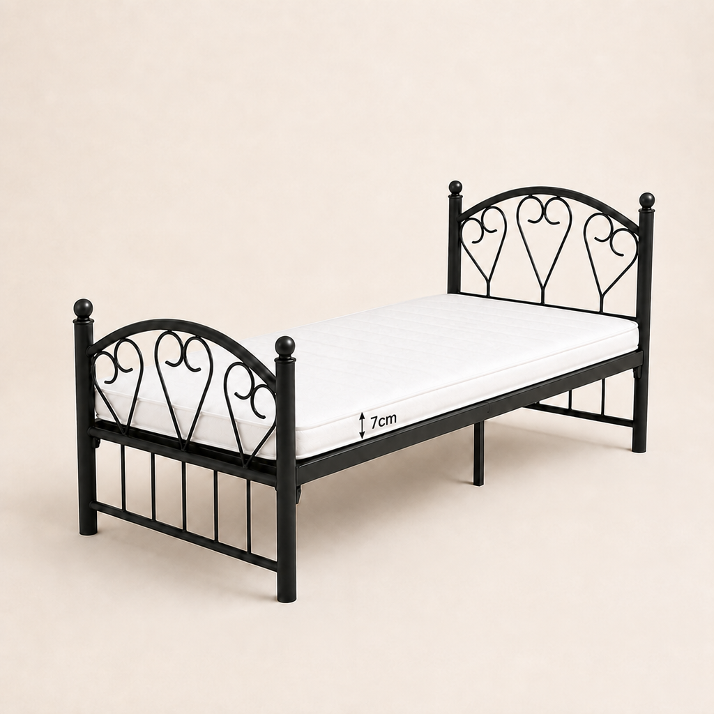Metal Bed Frame Black Single Size UAE | INFINI HOMES Dubai Abu Dhabi single bed + 90x190x7cm mattress