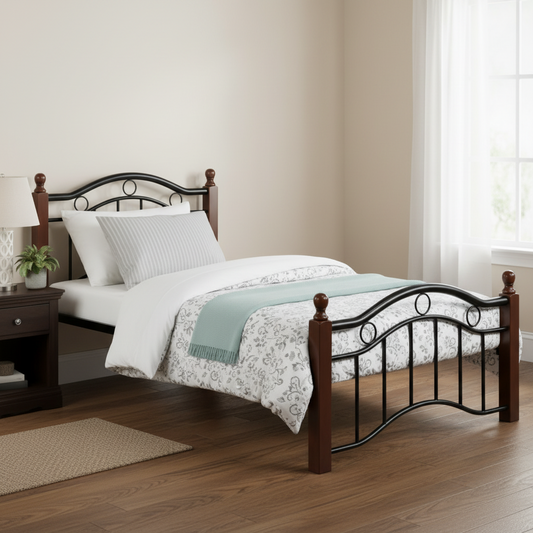 Premium Wooden Steel Bed Frame Single Size 190x90x75cm | UAE Delivery to Dubai, Abu Dhabi, Sharjah | Modern Bedroom Furniture