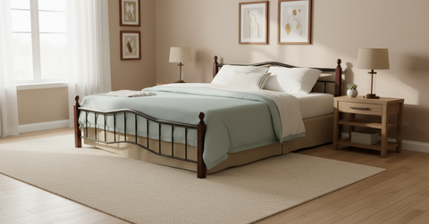 INFINI HOMES Metal Frame Bed with Wooden Legs 190x180cm - Premium Bedroom Furniture UAE