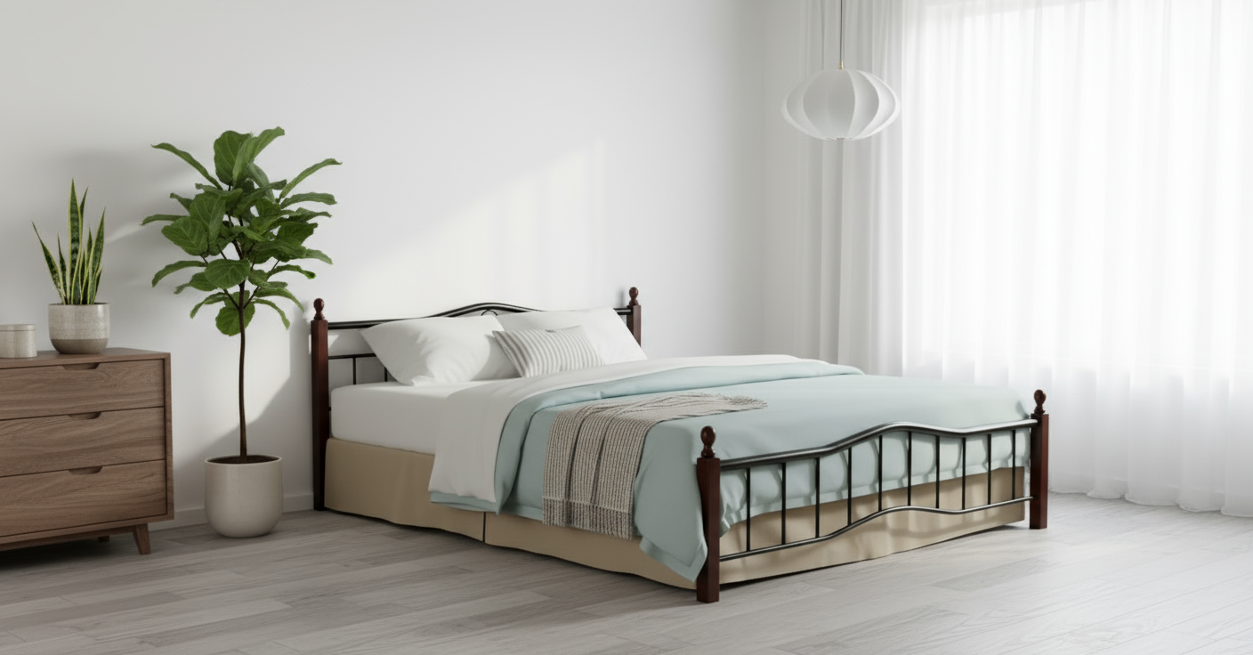 INFINI HOMES Metal Frame Bed with Wooden Legs 190x180cm - Premium Bedroom Furniture UAE