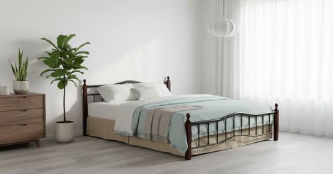 INFINI HOMES Metal Frame Bed with Wooden Legs 190x180cm - Premium Bedroom Furniture UAE