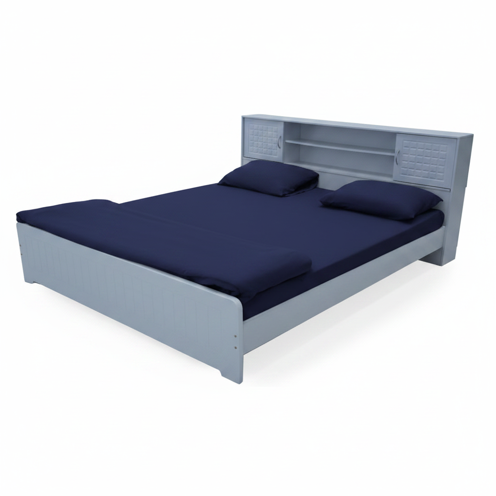 INFINI HOMES IH 706 Grey Wooden Double Bed Frame with Storage Headboard 180x200 cm – UAE