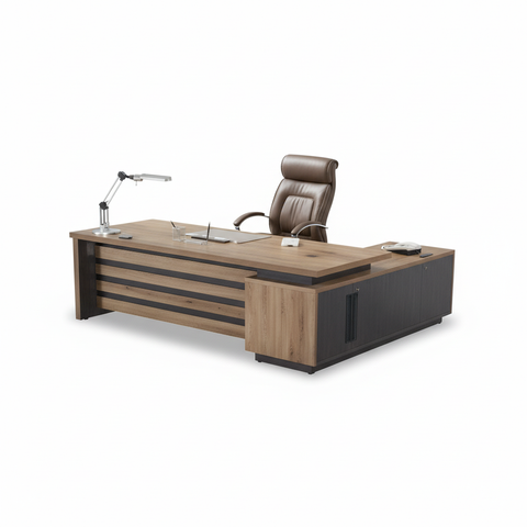 L-Shape Office Desk 1.6M Oak & Khaki | Premium Corner Desk UAE | IH 4316