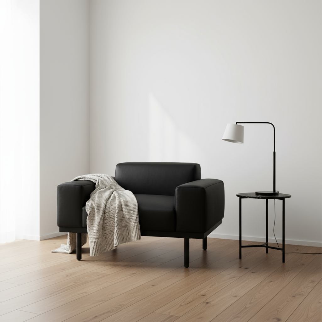 VOLL Single Seater Leatherette Sofa Black - Premium Furniture Dubai Abu Dhabi UAE