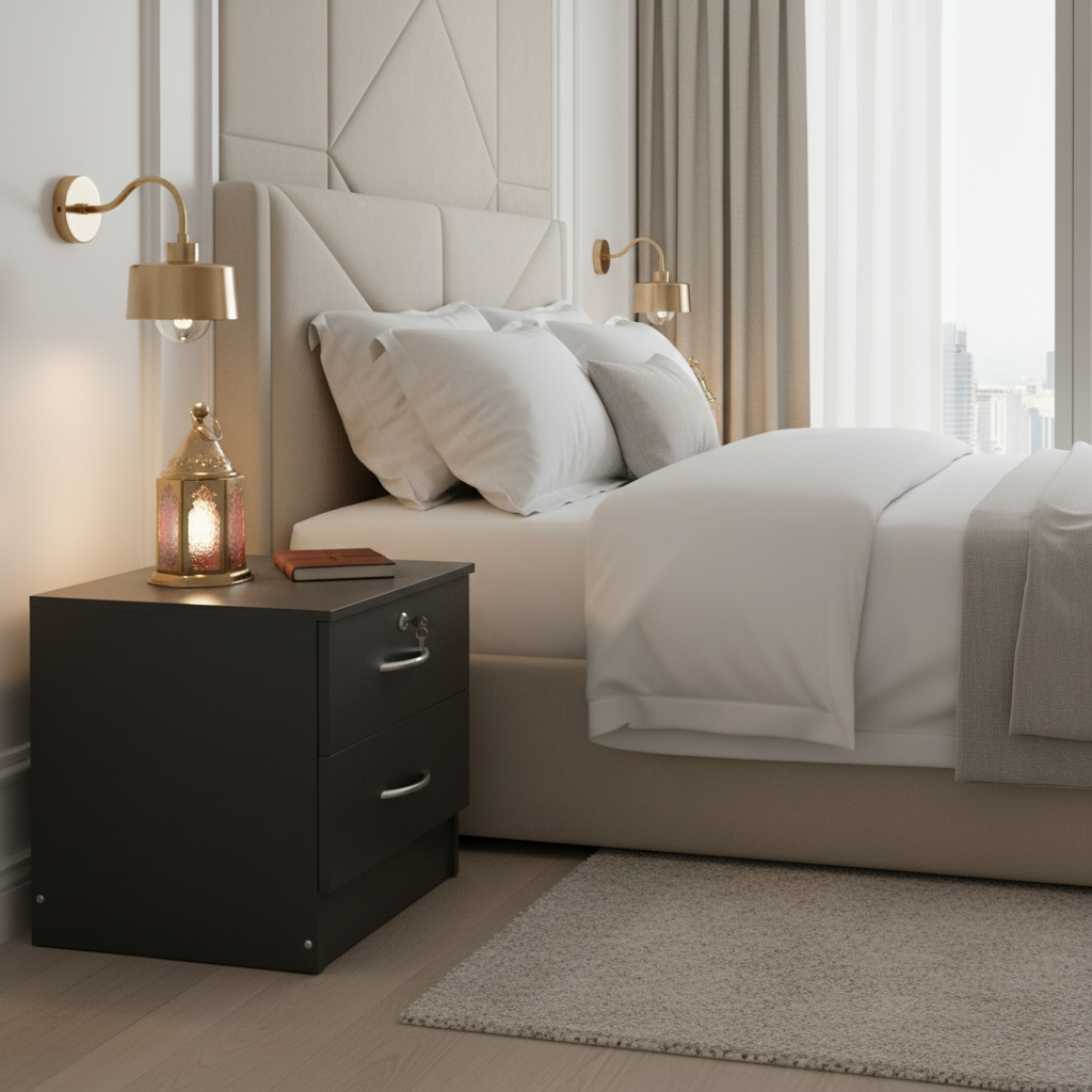 Wooden Night Stand IH 1308 | Bedside Table UAE | INFINI HOMES