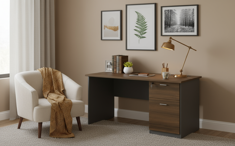 INFINI HOMES Office Table UAE - Model ECO-D028-140 Walnut Grey 140x70cm 2 Drawers Dubai Abu Dhabi Sharjah