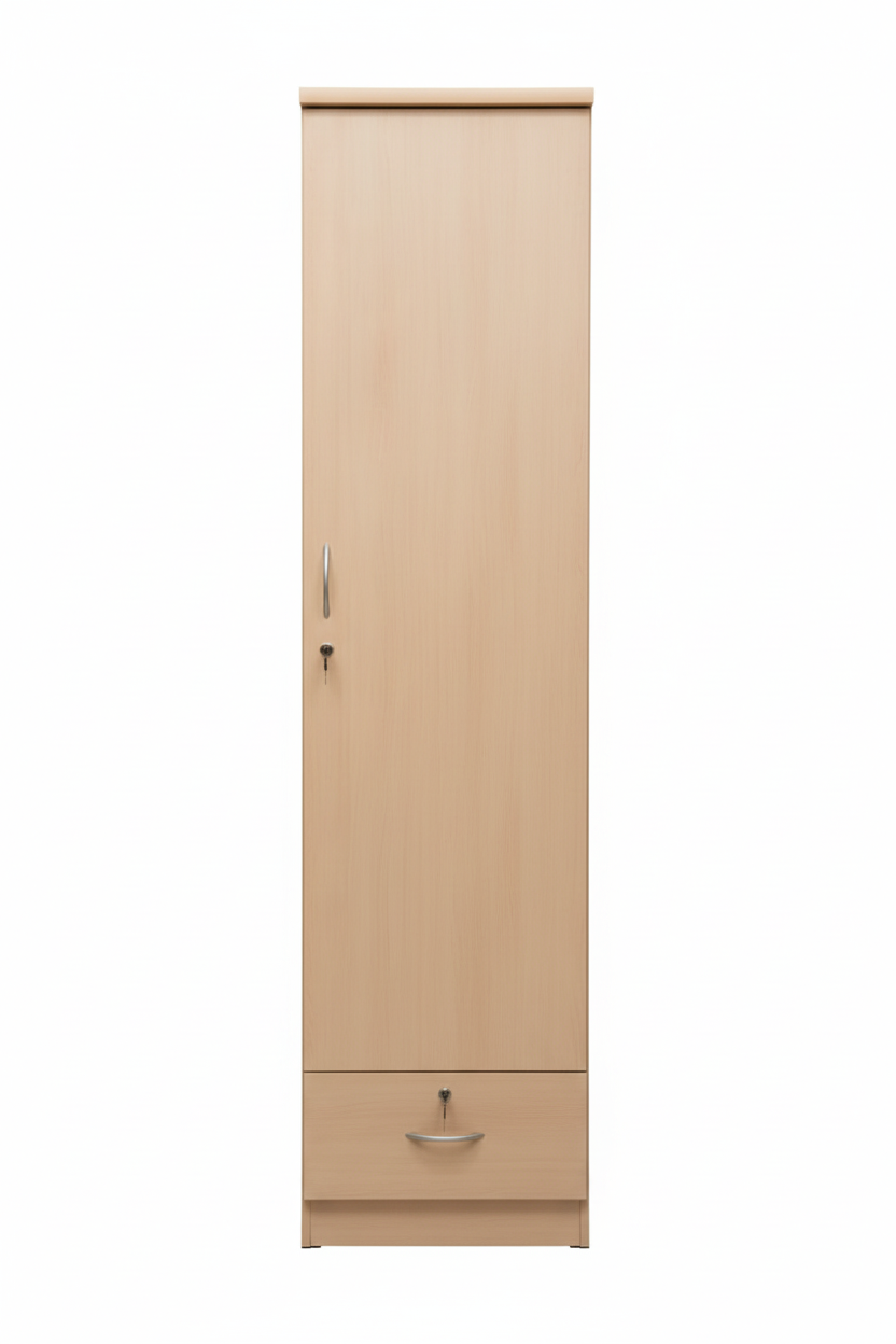 INFINI HOMES Single Door Wooden Wardrobe UAE - White Engineered Wood 1 Drawer Modern Dubai Abu Dhabi Sharjah Beige