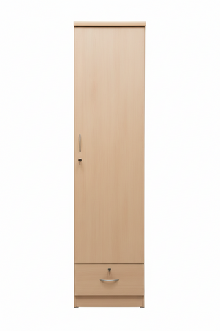 INFINI HOMES Single Door Wooden Wardrobe UAE - White Engineered Wood 1 Drawer Modern Dubai Abu Dhabi Sharjah Beige