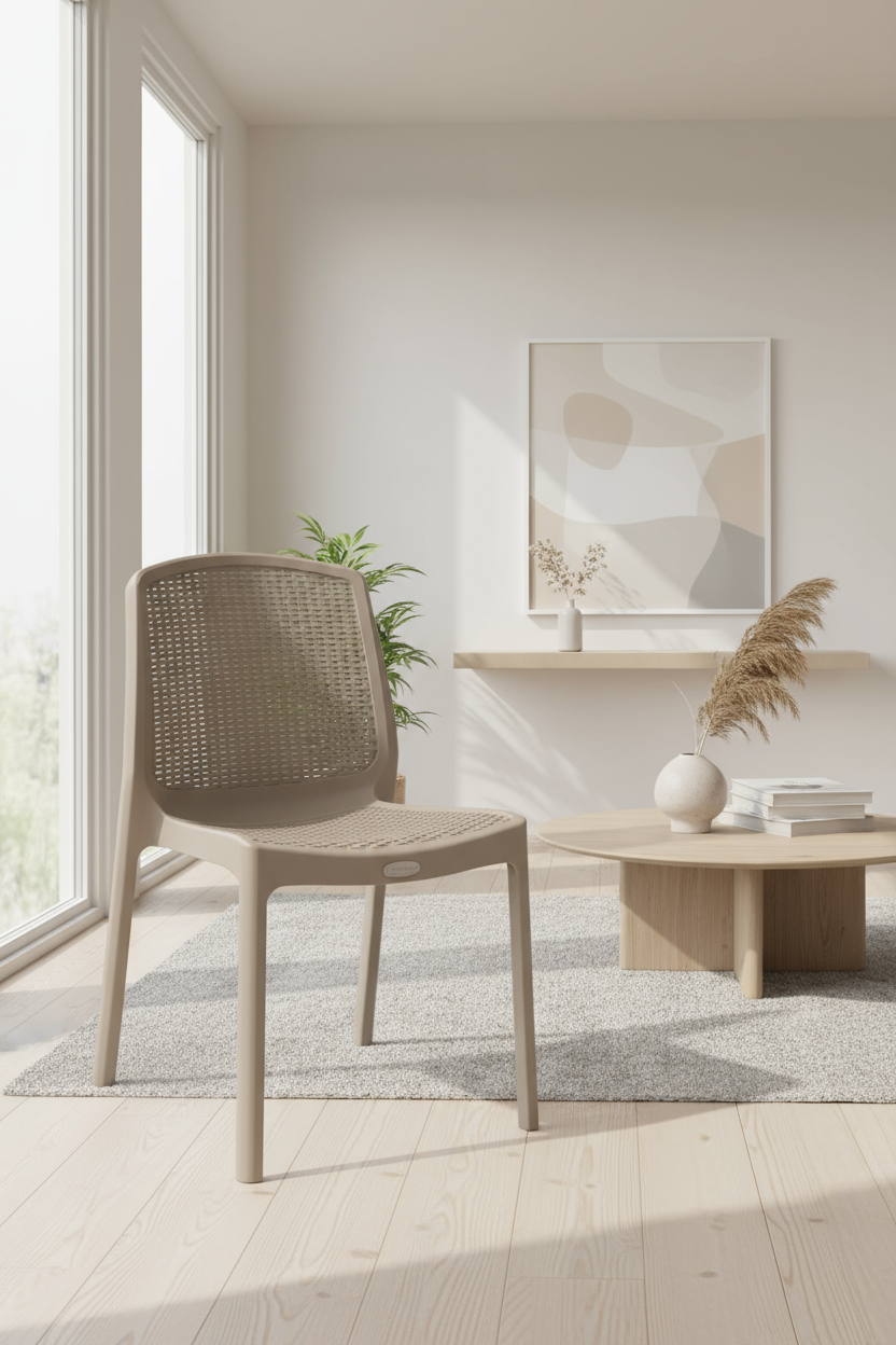 Premium Cedarattan Armless Chair UAE - Weatherproof Beige Outdoor Furniture for Dubai Abu Dhabi Gardens and Patios