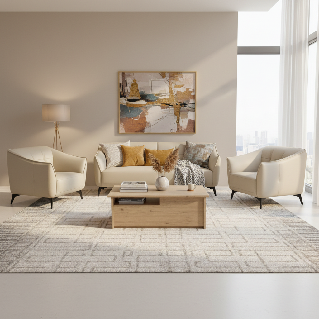 Aurora 8136 Beige Leather Sofa Set UAE - 3 Seater, 2 Seater & 1 Seater | Premium Living Room Furniture Dubai Abu Dhabi