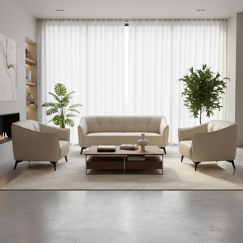 Aurora 8136 Beige Leather Sofa Set UAE - 3 Seater, 2 Seater & 1 Seater | Premium Living Room Furniture Dubai Abu Dhabi