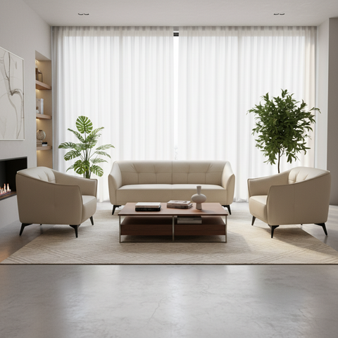 Aurora 8136 Beige Leather Sofa Set UAE - 3 Seater, 2 Seater & 1 Seater | Premium Living Room Furniture Dubai Abu Dhabi