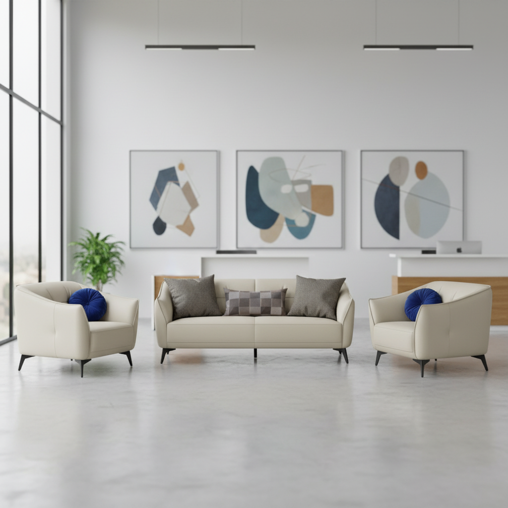 Aurora 8136 Beige Leather Sofa Set UAE - 3 Seater, 2 Seater & 1 Seater | Premium Living Room Furniture Dubai Abu Dhabi