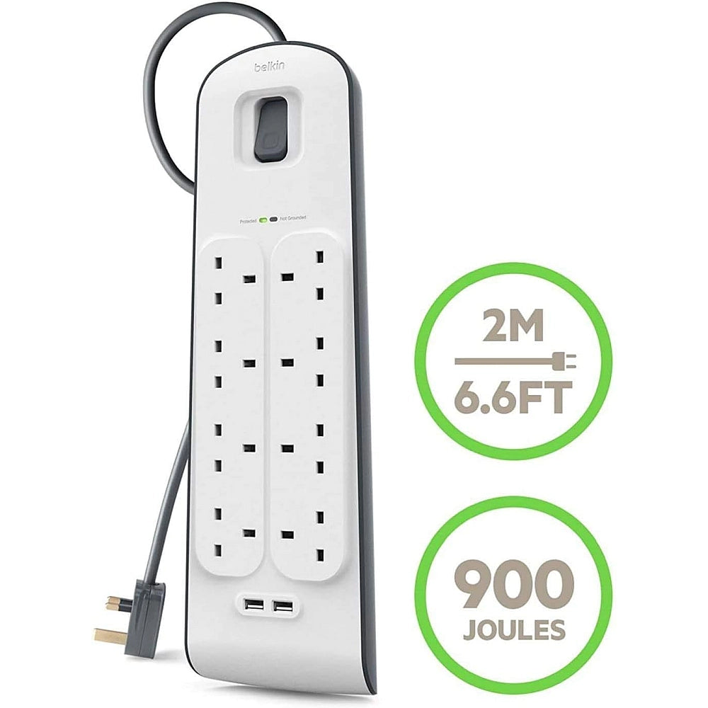 Belkin 8-Way Surge Protector with 2 USB Ports | 3900J Protection Strip UAE