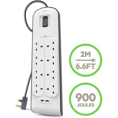 Belkin 8-Way Surge Protector with 2 USB Ports | 3900J Protection Strip UAE