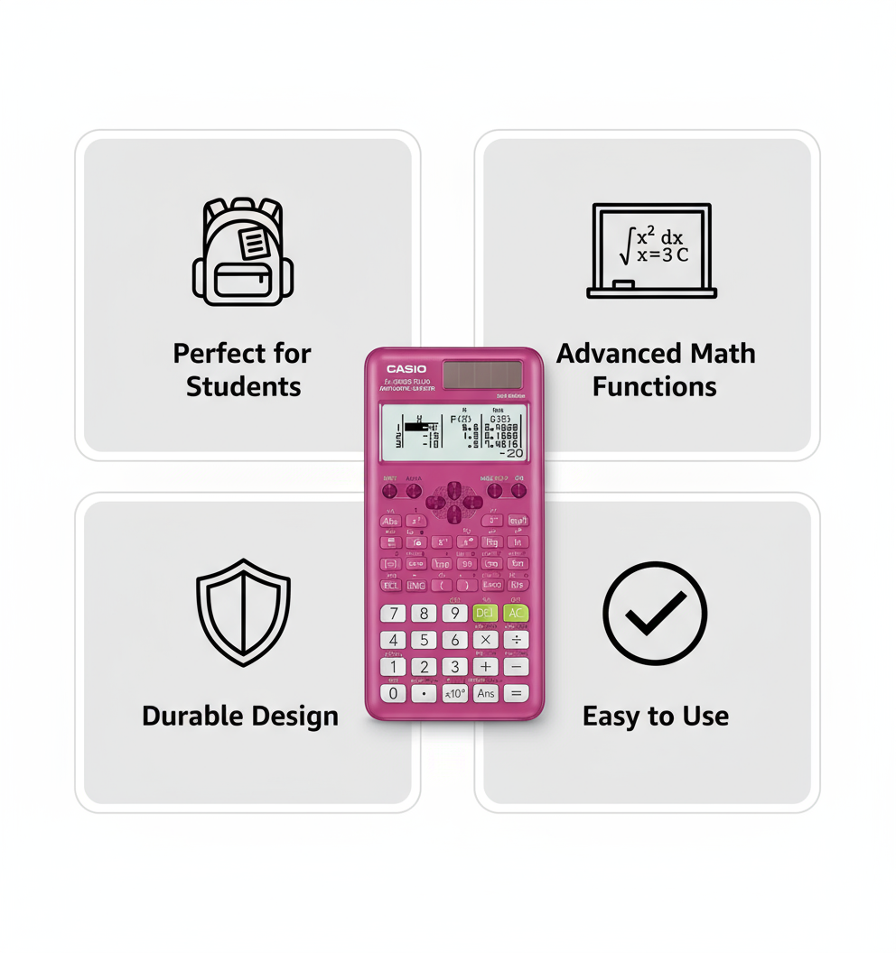 Casio Scientific Calculator fx-300ESPLS2 - Pink Edition with 252 Functions