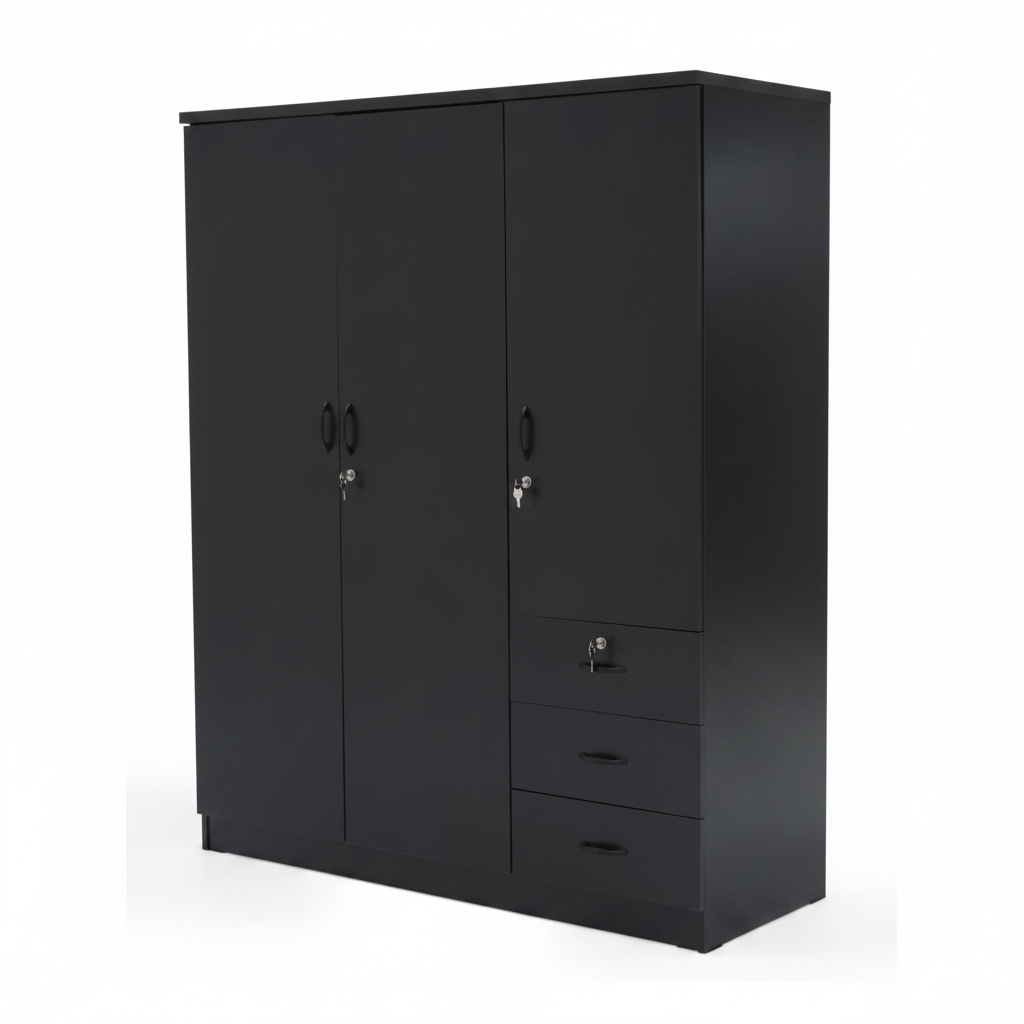 Black Three Door Wooden Wardrobe IH 633 – Premium Bedroom Storage Dubai Abu Dhabi UAE