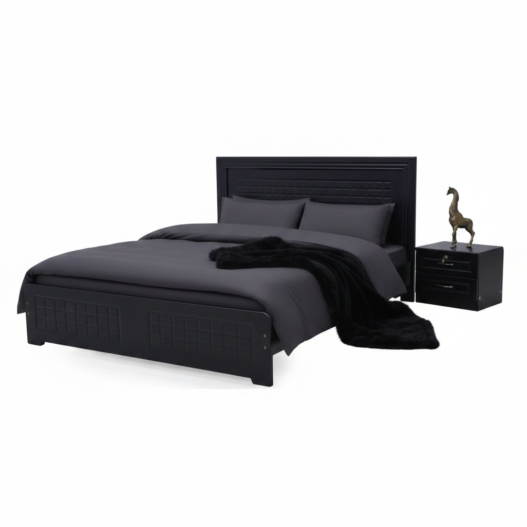 Black Wooden Bed with Quilted Headboard and Nightstand – Buy Online UAE