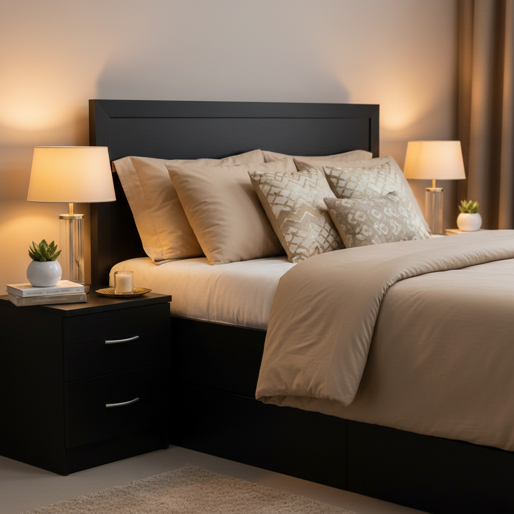 Black King Size Bedroom Set IH-9180 Lifestyle View | Modern Wooden Furniture for UAE Homes