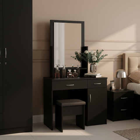 Black Dressing Table with Mirror & Stool | Part of IH-9180 Bedroom Set | Bedroom Furniture Dubai Abu Dhabi UAE