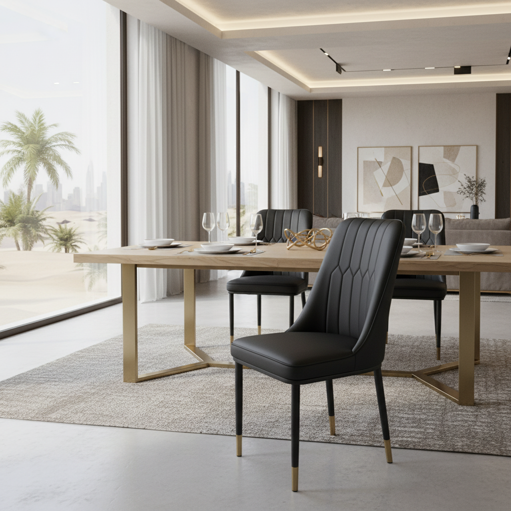 PU Dining Chair with Metal Legs - Black | IH DC34 | UAE Delivery