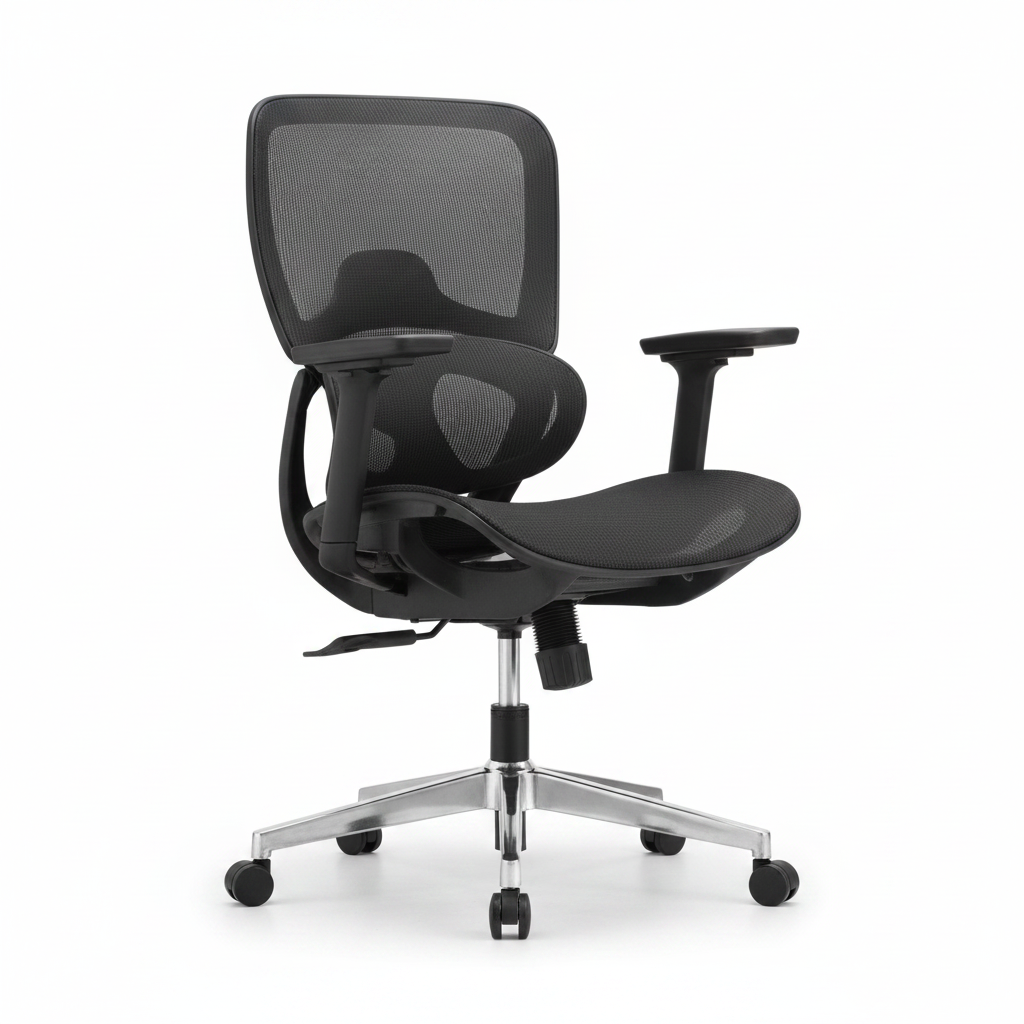 Vibe M-MB Full Mesh Ergonomic Office Chair in black with 3D adjustable armrests, lumbar support, chrome base and PU castors – available in UAE