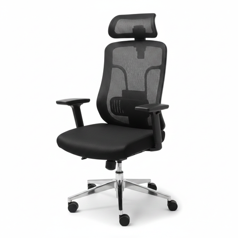 Black mesh high back office chair with chrome base and adjustable headrest – buy ergonomic chair UAE