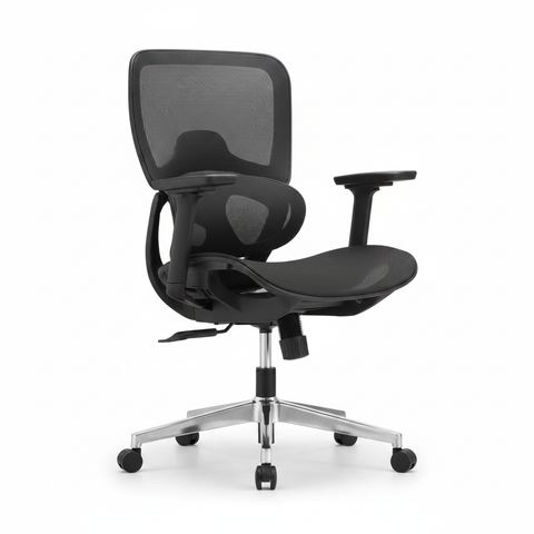 Vibe M-MB Full Mesh Ergonomic Office Chair in black with 3D adjustable armrests, lumbar support, chrome base and PU castors – available in UAE