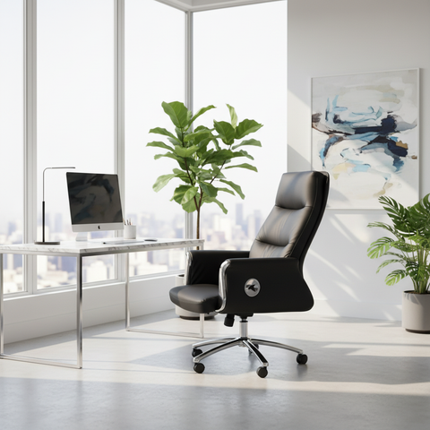 Executive Boss Black Chair UAE | High Back Recliner Office Chair with Chrome Base | IH 168