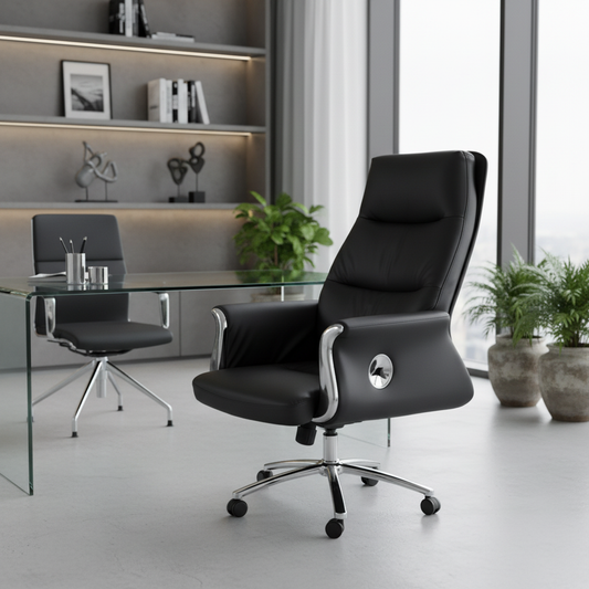 Executive Boss Black Chair UAE | High Back Recliner Office Chair with Chrome Base | IH 168