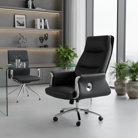 Executive Boss Black Chair UAE | High Back Recliner Office Chair with Chrome Base | IH 168
