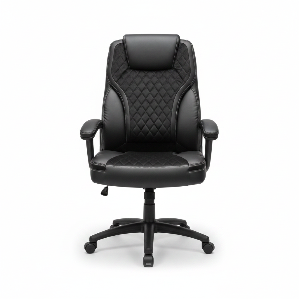 High Back Black PU Leather Executive Office Chair with Diamond Quilted Back, Padded Armrests and 5-Star Chrome Base – IH 7123 | Office Chair UAE