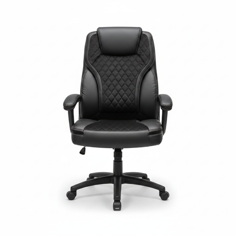 High Back Black PU Leather Executive Office Chair with Diamond Quilted Back, Padded Armrests and 5-Star Chrome Base – IH 7123 | Office Chair UAE