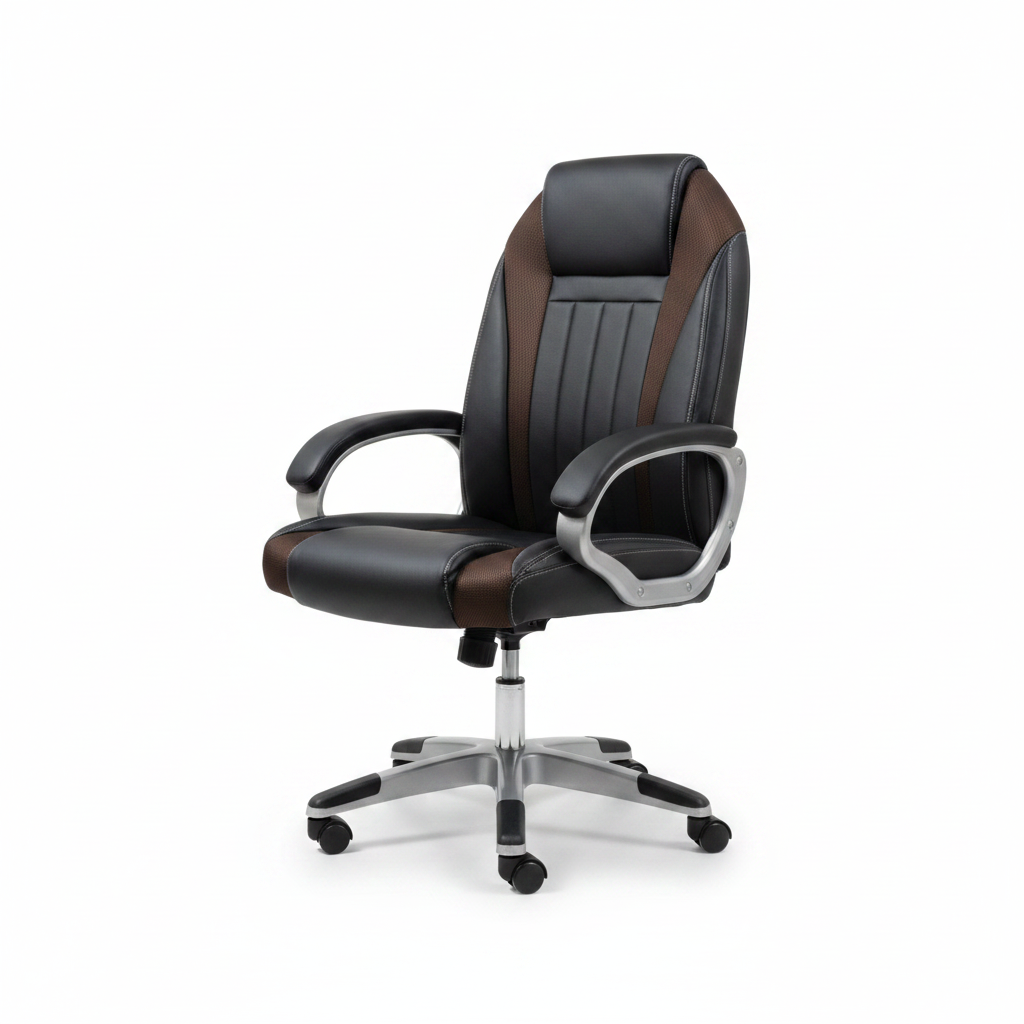 INFINI HOMES IH 7121 High Back PU Leather Executive Office Chair in black with chrome base and nylon casters – front angle view, UAE delivery