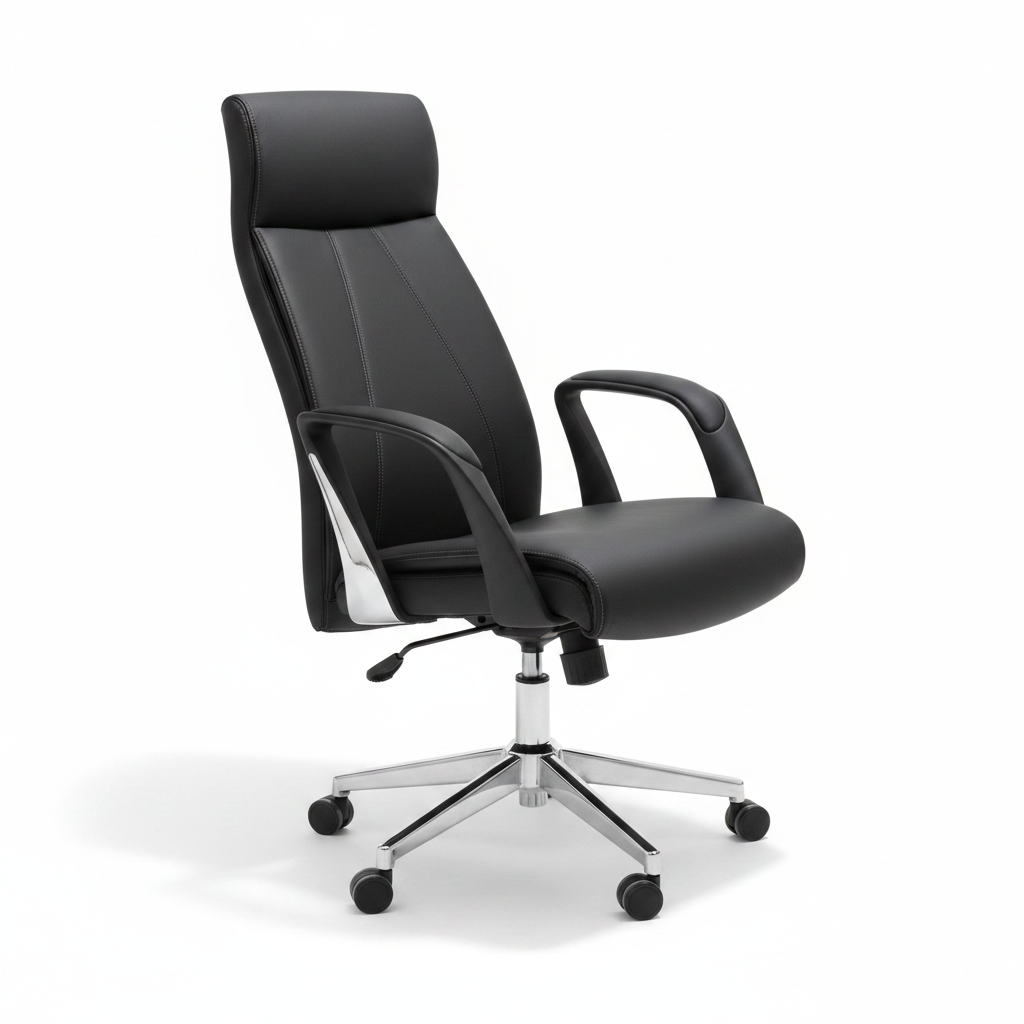 Infini Homes IH-954H-BLK black PU leather office chair, high-back design with chrome polished base and adjustable height – ergonomic seating UAE