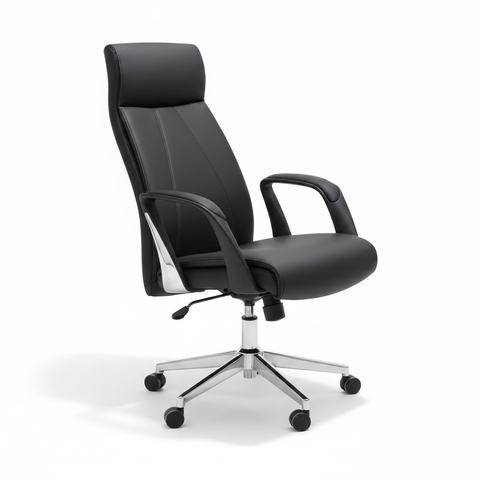 Infini Homes IH-954H-BLK black PU leather office chair, high-back design with chrome polished base and adjustable height – ergonomic seating UAE