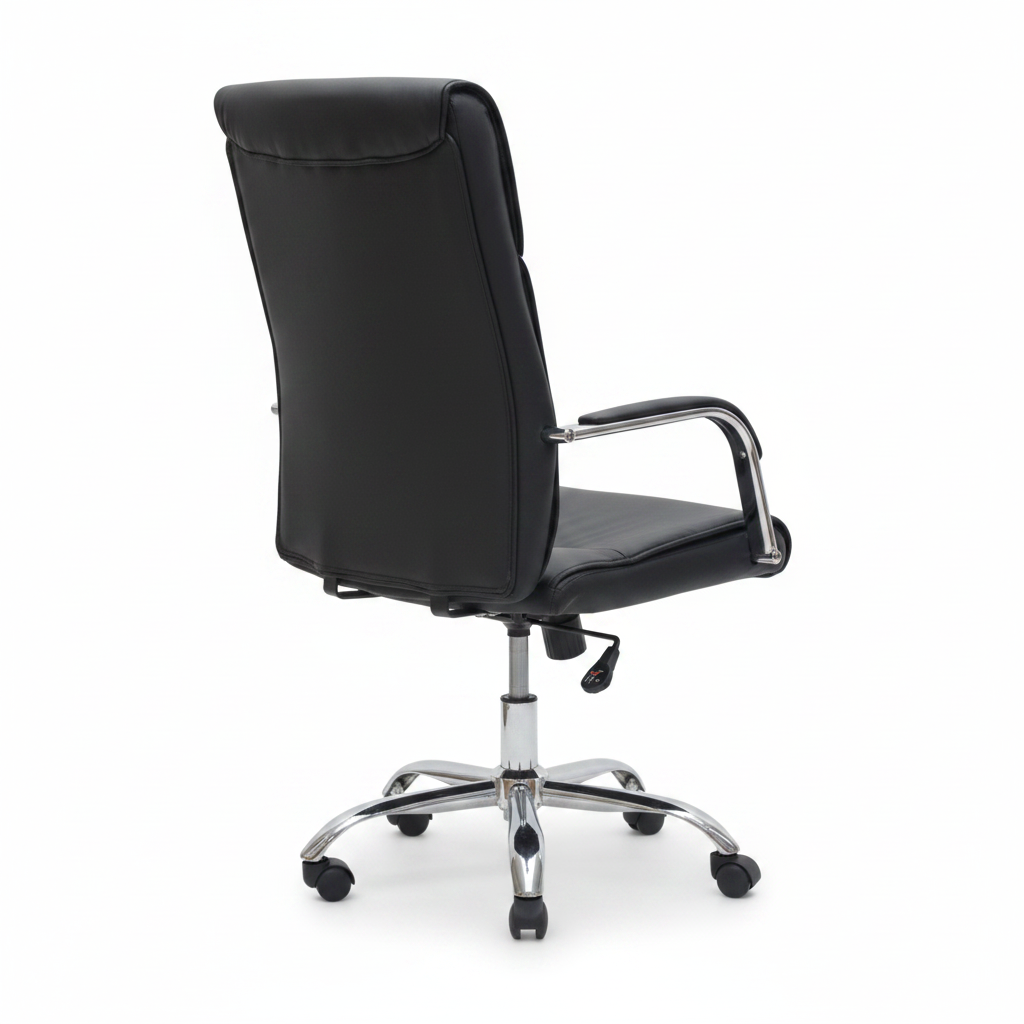 Mid-Back Executive Office Chair IH-107 Black leather rear view showing padded high back and chrome base – UAE