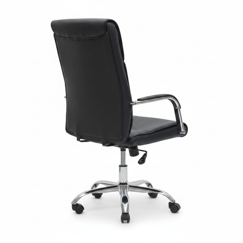 Mid-Back Executive Office Chair IH-107 Black leather rear view showing padded high back and chrome base – UAE