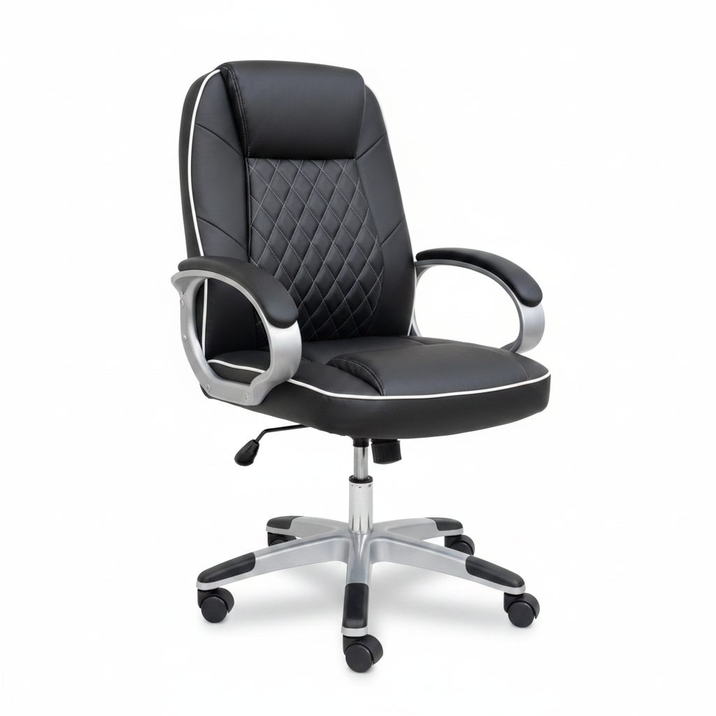 IH 7120 High Back Black PU Office Chair with diamond-stitched backrest, chrome base and nylon casters – buy online UAE