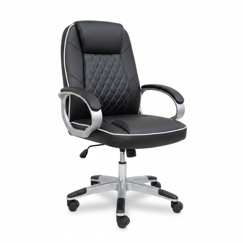 IH 7120 High Back Black PU Office Chair with diamond-stitched backrest, chrome base and nylon casters – buy online UAE