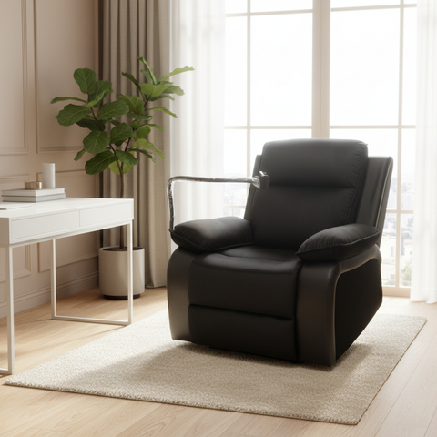 Swivel Recliner Chair with Mobile Holder - Brown Fabric & Black PU | IH 1145A-30