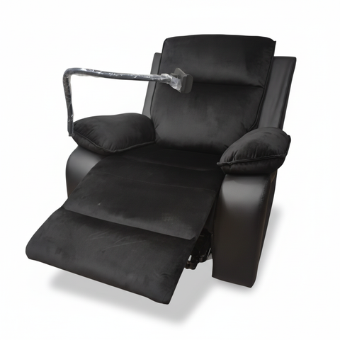 Swivel Recliner Chair with Mobile Holder - Brown Fabric & Black PU | IH 1145A-30