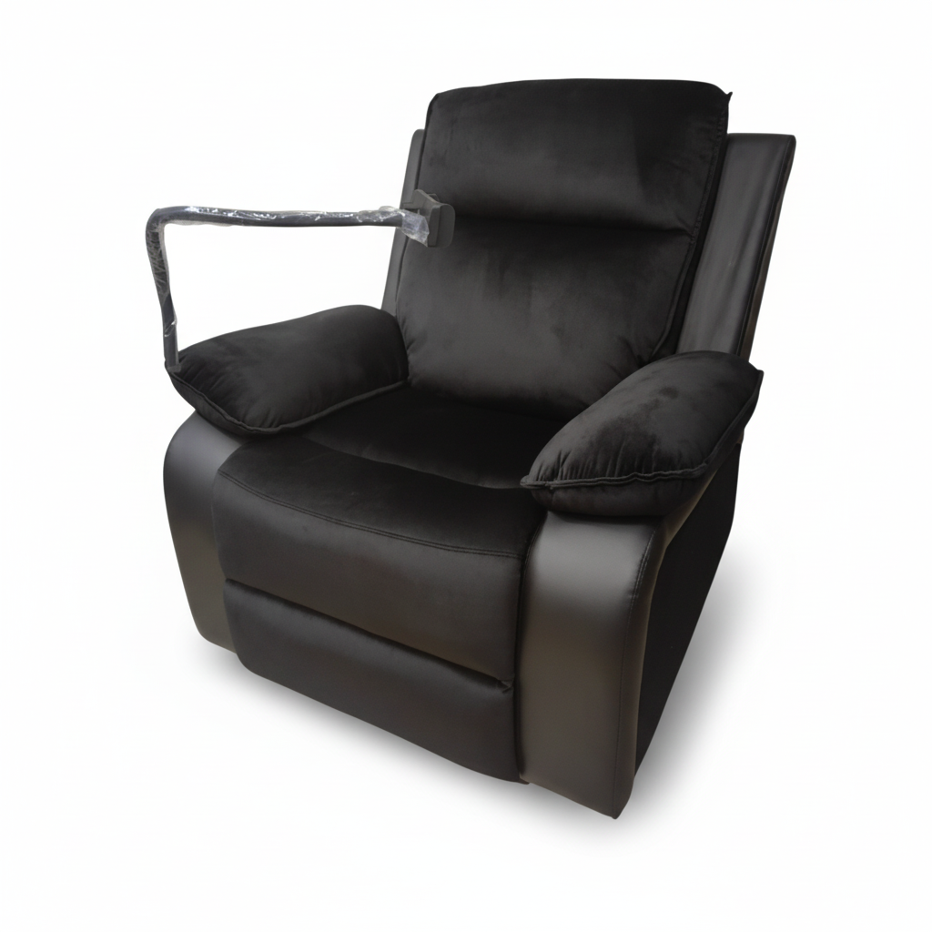 Swivel Recliner Chair with Mobile Holder - Brown Fabric & Black PU | IH 1145A-30