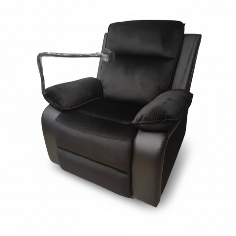 Swivel Recliner Chair with Mobile Holder - Brown Fabric & Black PU | IH 1145A-30