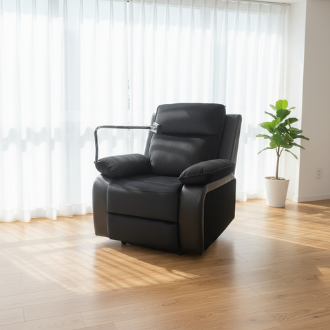 Swivel Recliner Chair with Mobile Holder - Brown Fabric & Black PU | IH 1145A-30