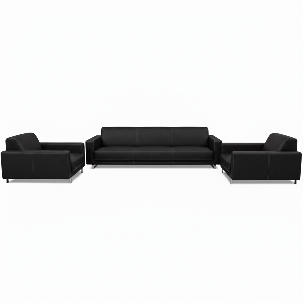 Office Sofa Set 3+1+1 Black Leather IH 836 – Premium Furniture UAE | INFINI HOMES