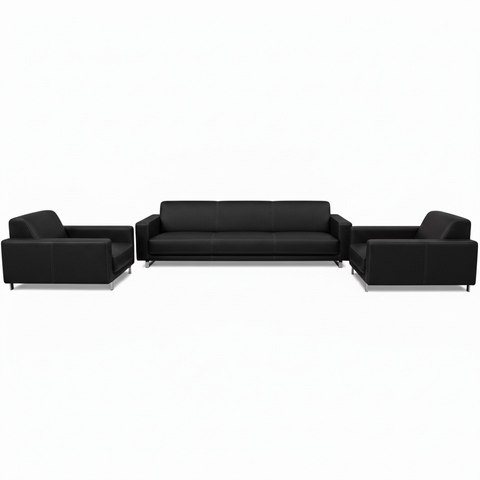 Office Sofa Set 3+1+1 Black Leather IH 836 – Premium Furniture UAE | INFINI HOMES